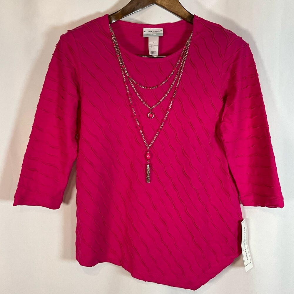 Alfred Dunner Top Size SP 3/4 Sleeve Top Detachable 3 Strand Necklace